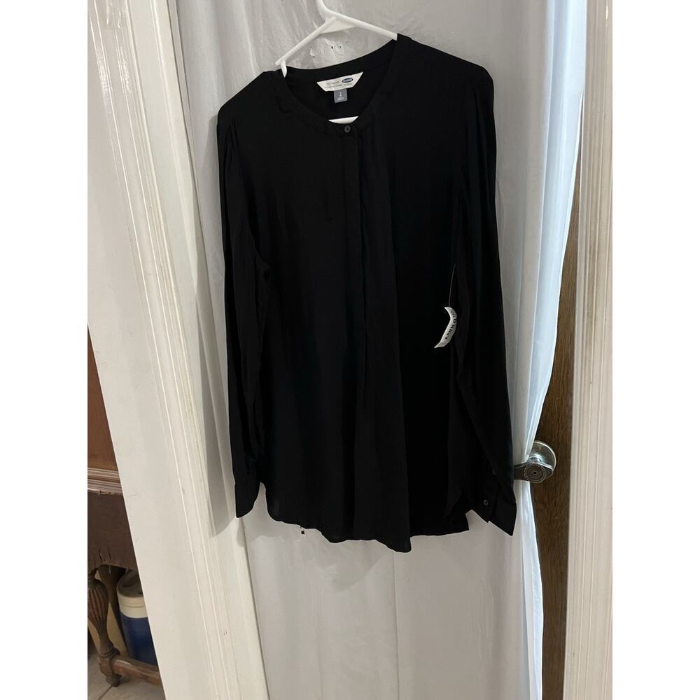 Old Navy Black Long Sleeve Tunic Shirt Sz L NWT Goth Classic Peasant Boho - Picture 1 of 6